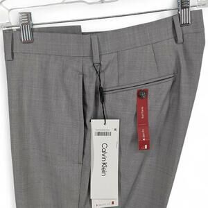 Calvin Klein Mens Solid Classic-Fit Suit Dress Pants 100% Wool Grey 32 x 32 NWOT